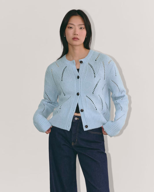 The Pointelle Cardigan in Cloud | Chambray Blue