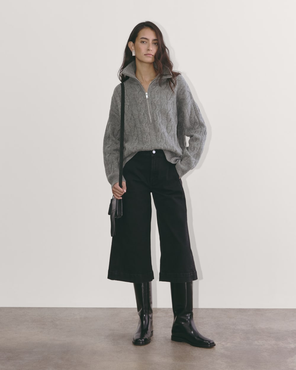 The Cable Half-Zip in Luxe Merino | Heathered Mid-Grey