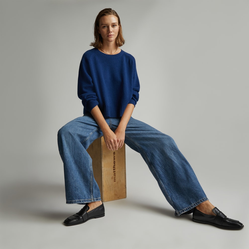 The Cashmere Boxy Crew | Bright Navy