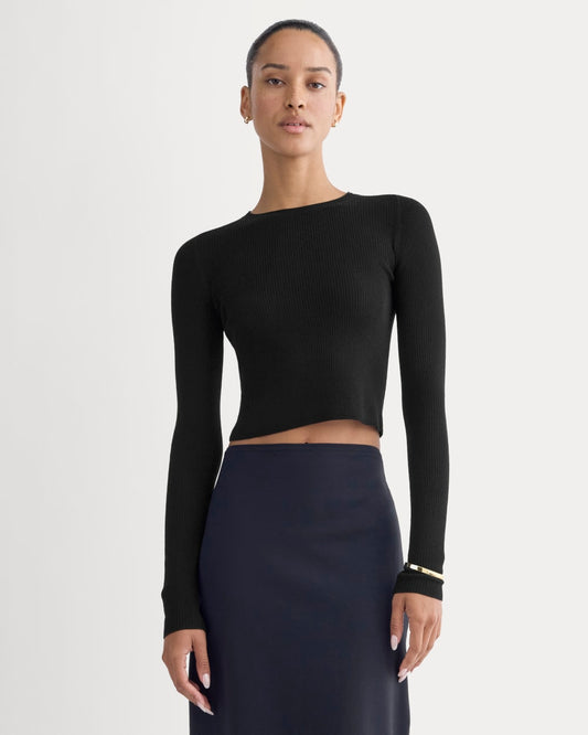 The Cropped Crew Top in Ultrafine Merino | Black