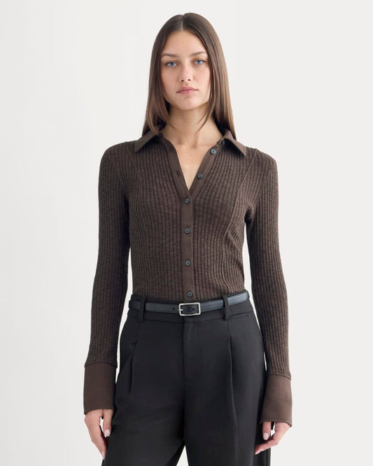 Cozy Rib Button-Up | Coffee Bean