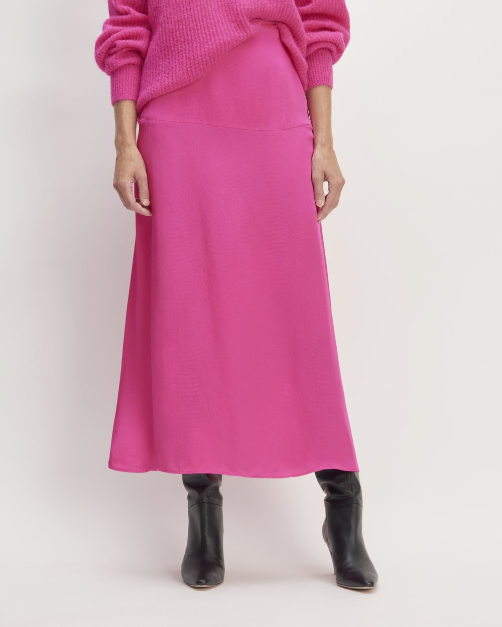 The Hammered Satin Slip Skirt | Fuchsia Pink