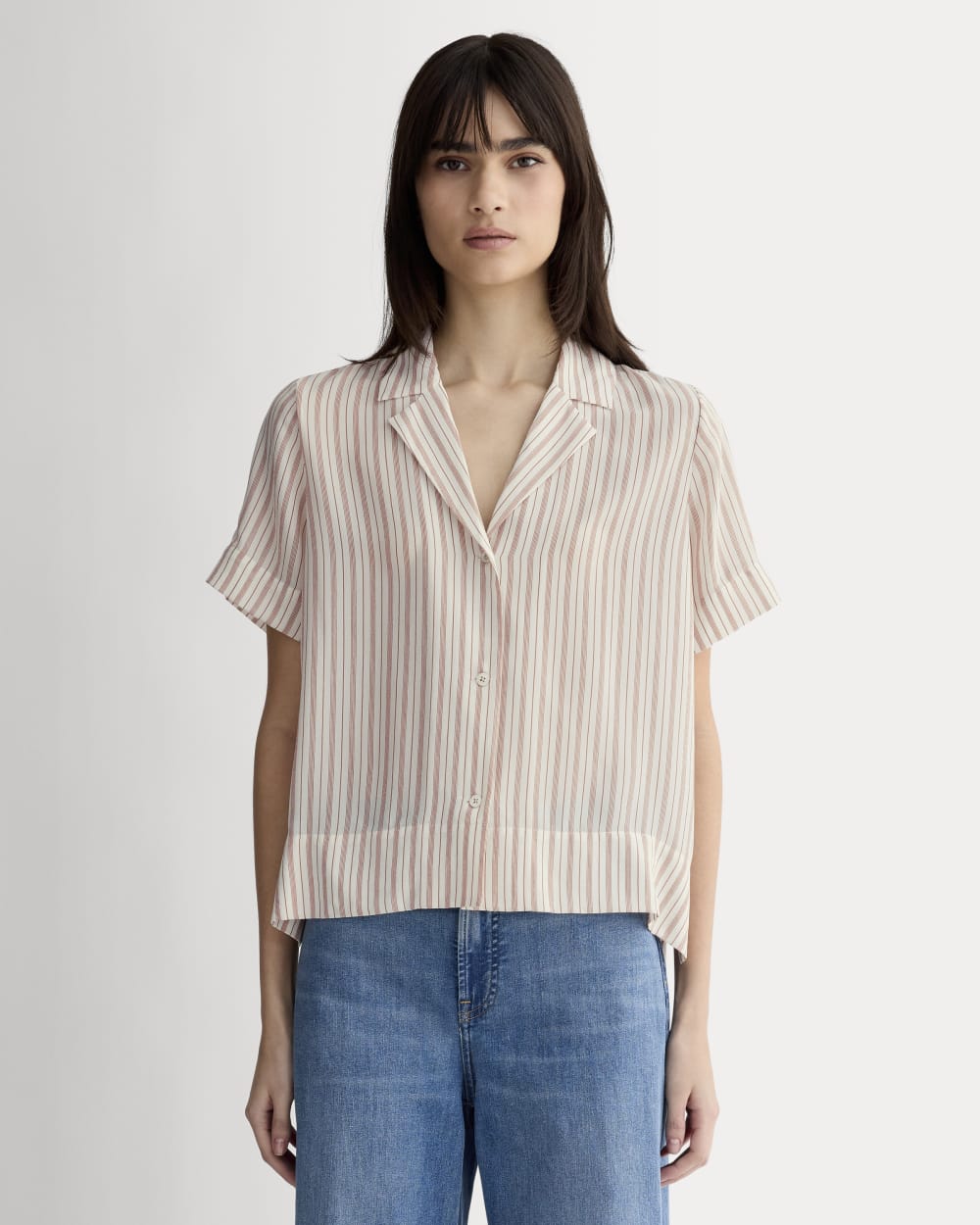 The Notch Shirt in Washable Silk | Bone / Dusky Rose