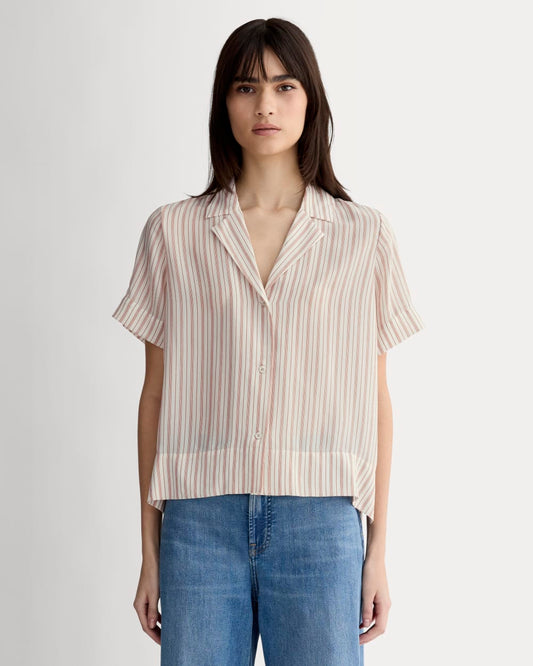 The Notch Shirt in Washable Silk | Bone / Dusky Rose