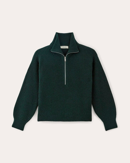 The Half-Zip Sweater in Luxe Merino | Heather Scarab Green