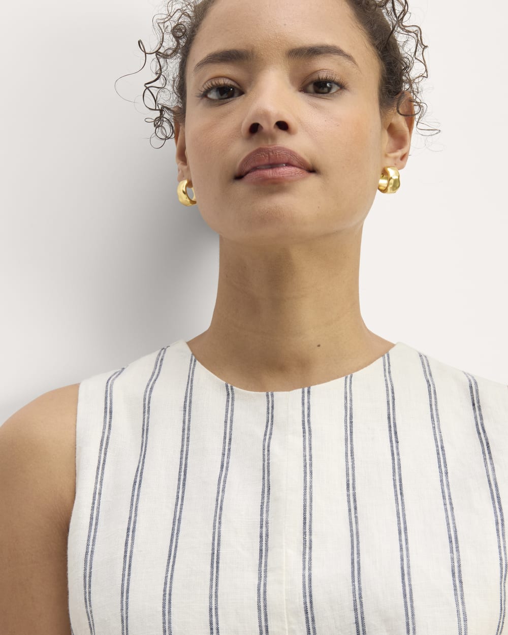 The Linen Belted Midi Dress | Bone / Navy