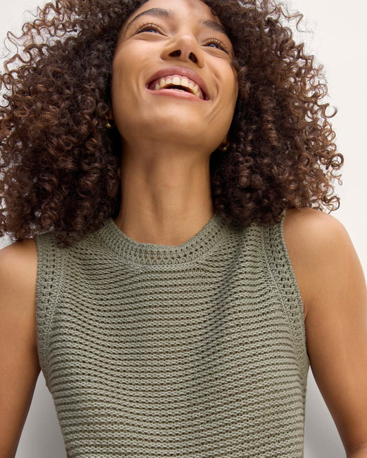 The Organic Cotton Open-Stitch Tank | Sage Green