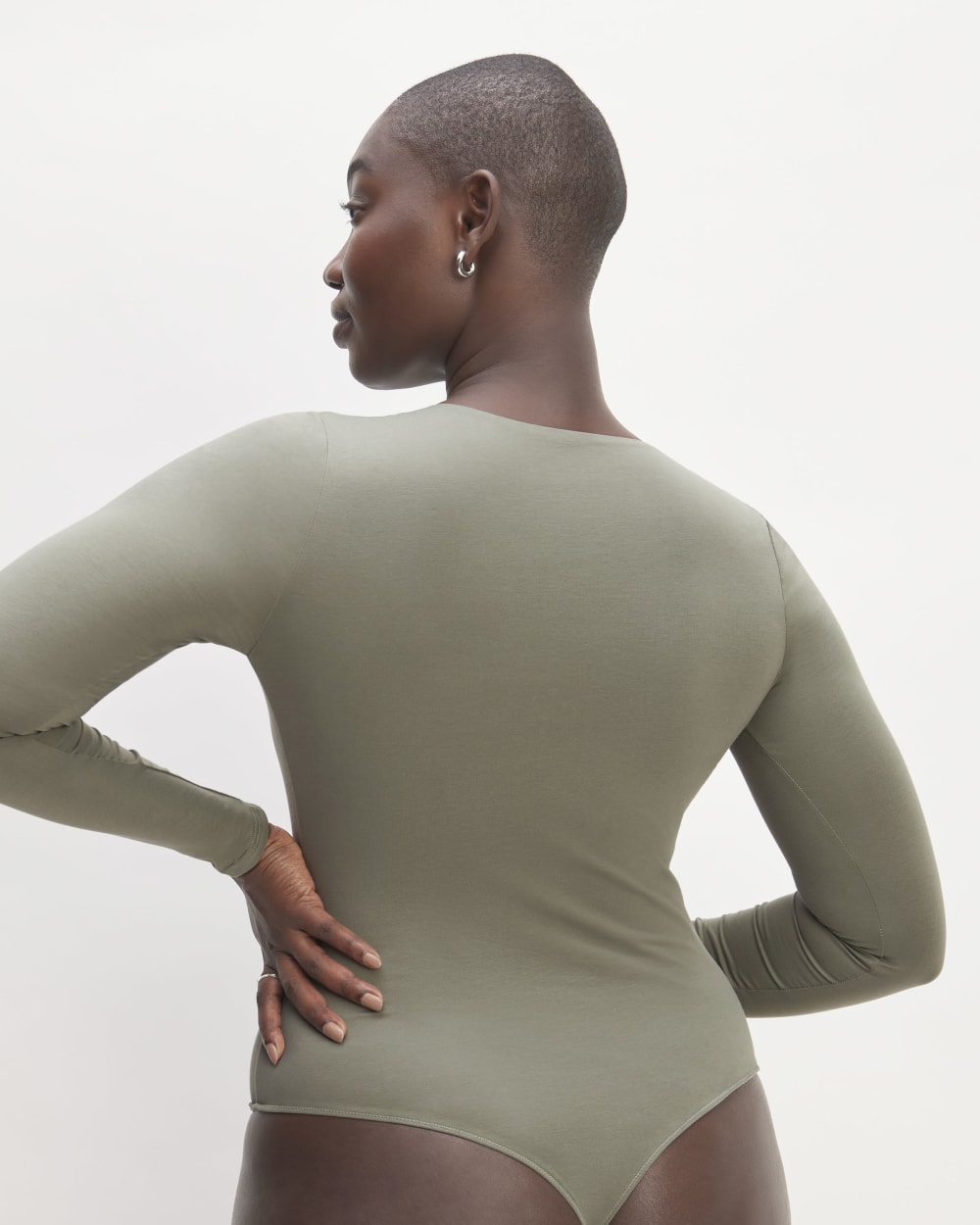 The Long-Sleeve Supima® Square-Neck Bodysuit | Dark Sage | Thong