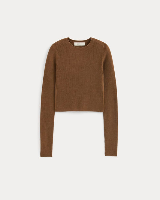The Cropped Crew Top in Ultrafine Merino | Heathered Toffee