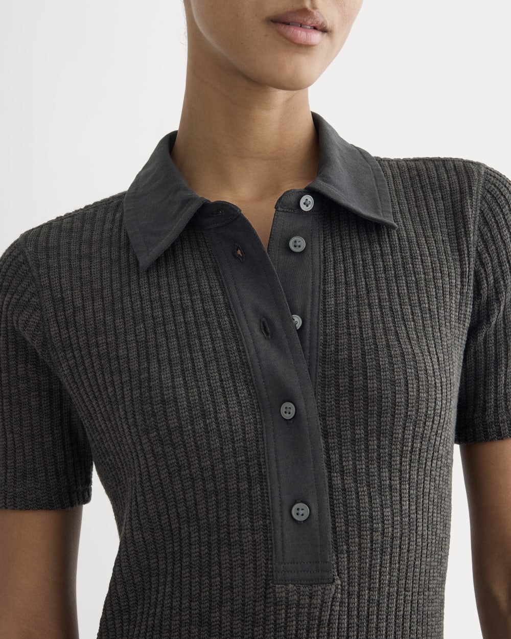 The Cozy Rib Polo Dress | Black