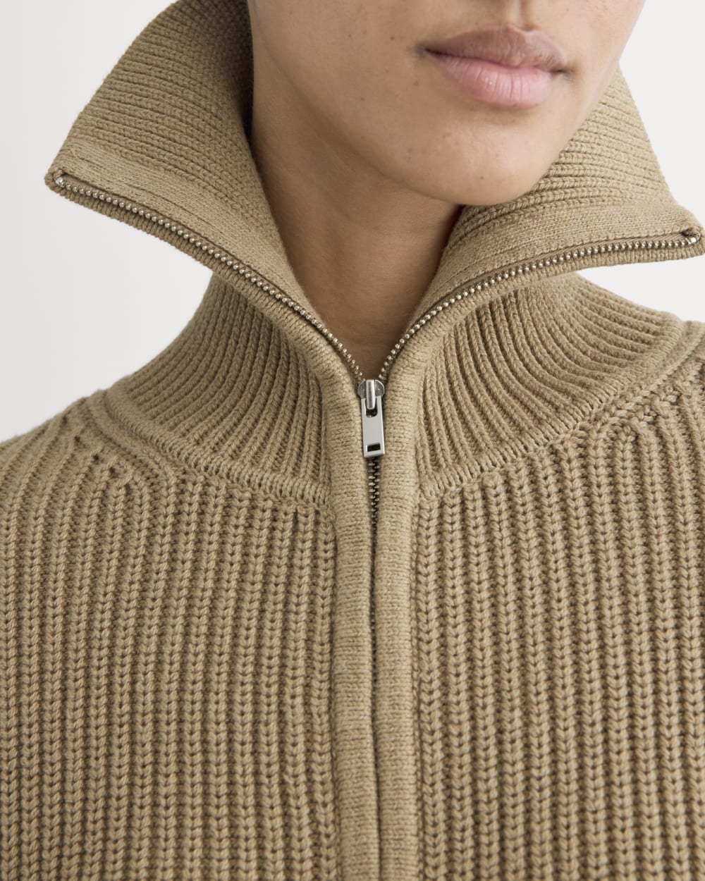 The Full-Zip Sweater in Everyday Cotton | Dark Heathered Camel