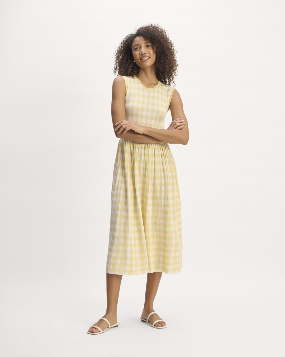 The Knit Pleated Dress | Bone / Parsnip Gingham