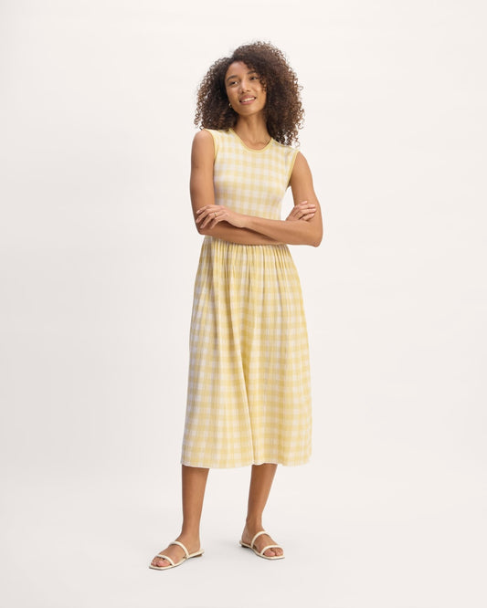 The Knit Pleated Dress | Bone / Parsnip Gingham