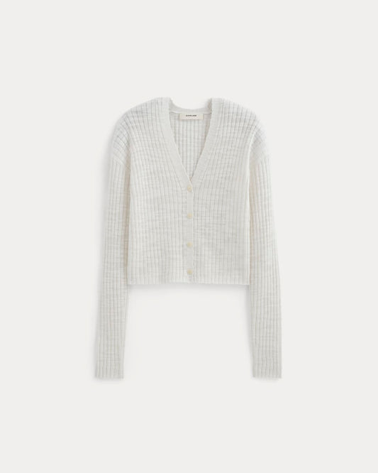 The Ribbed Cardigan in Cotton Linen | White