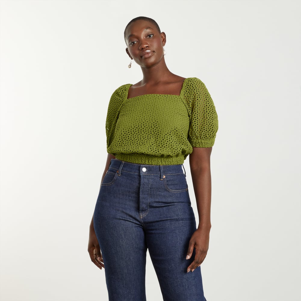 The Eyelet Puff Sleeve Top | Moss