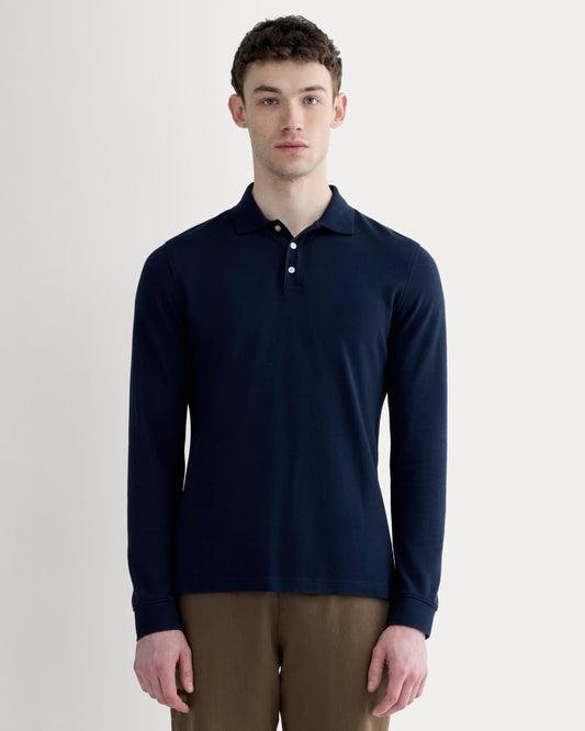 The Long-Sleeve Pique Polo | Deep Navy