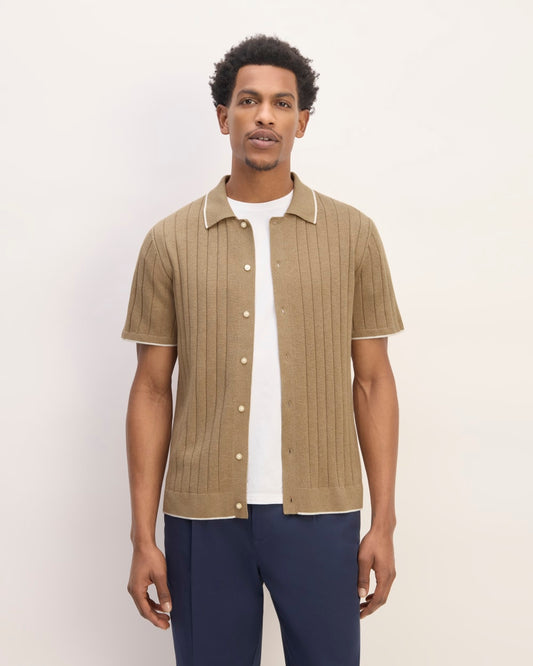 The No-Sweat Button-Down Polo | Dark Heathered Camel