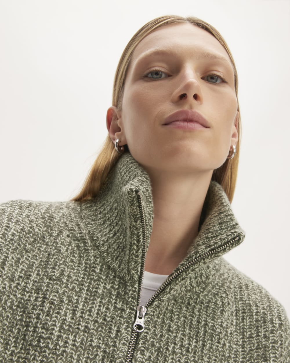 The Half-Zip Sweater in Luxe Merino | Seafoam Green / Kambaba Twist