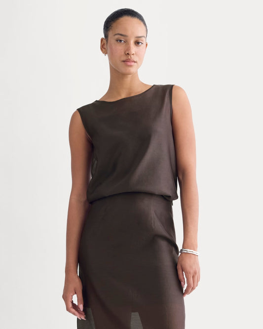 Sleeveless Top in Cotton-Silk Organza | Dark Chocolate