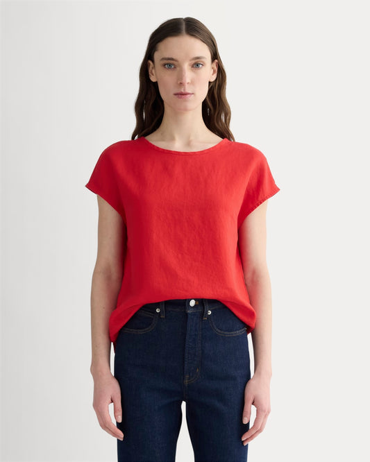 The Muscle Top in Linen | Classic Red