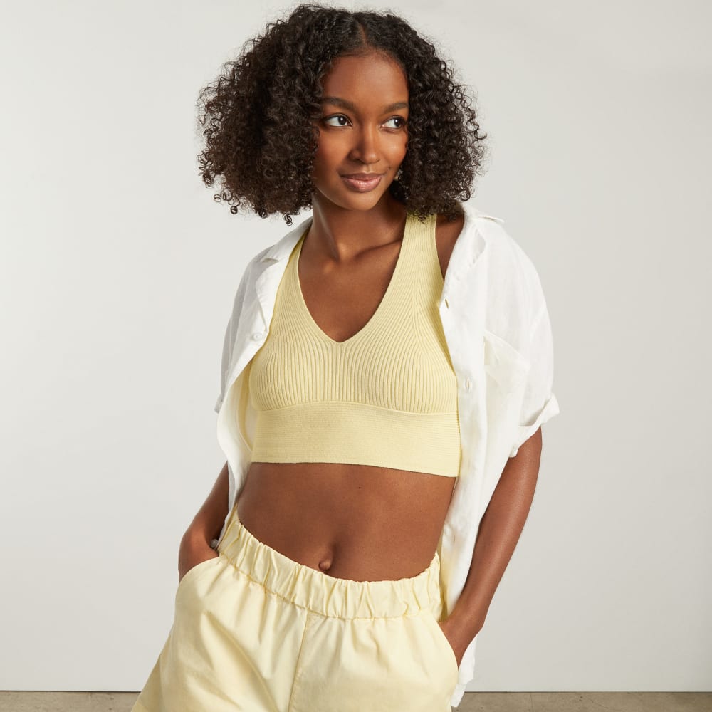 The Cross-Back Cropped Sweater Top | Pastel Yellow