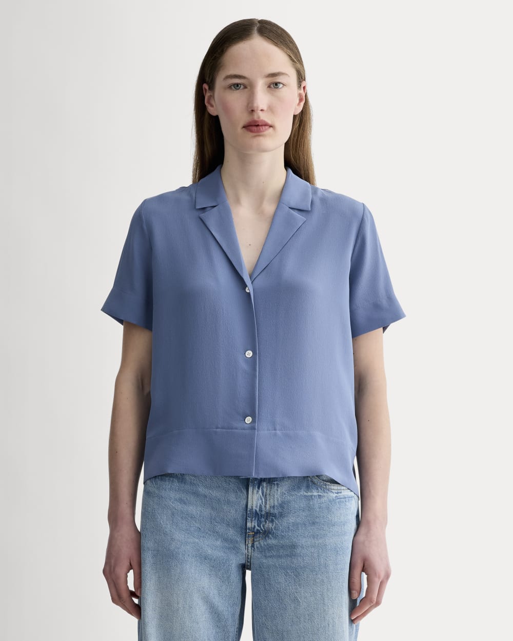 The Notch Shirt in Washable Silk | French Blue