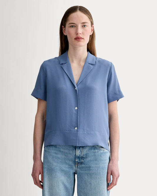 The Notch Shirt in Washable Silk | French Blue