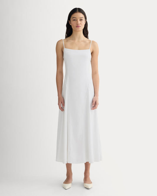 The Seamed Dress in Stretch Linen | White