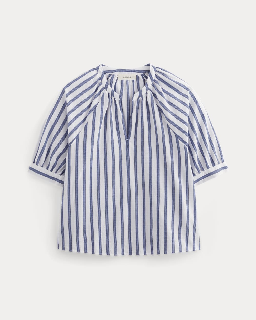 The Gauze Gathered Top | White / Mazarine Blue