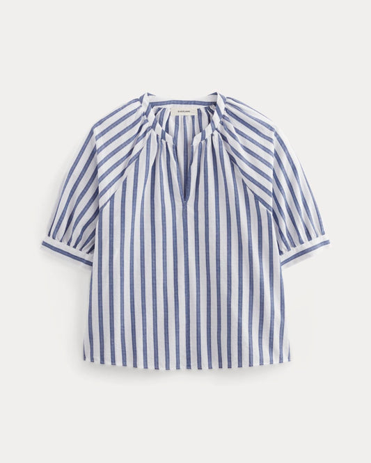 The Gauze Gathered Top | White / Mazarine Blue