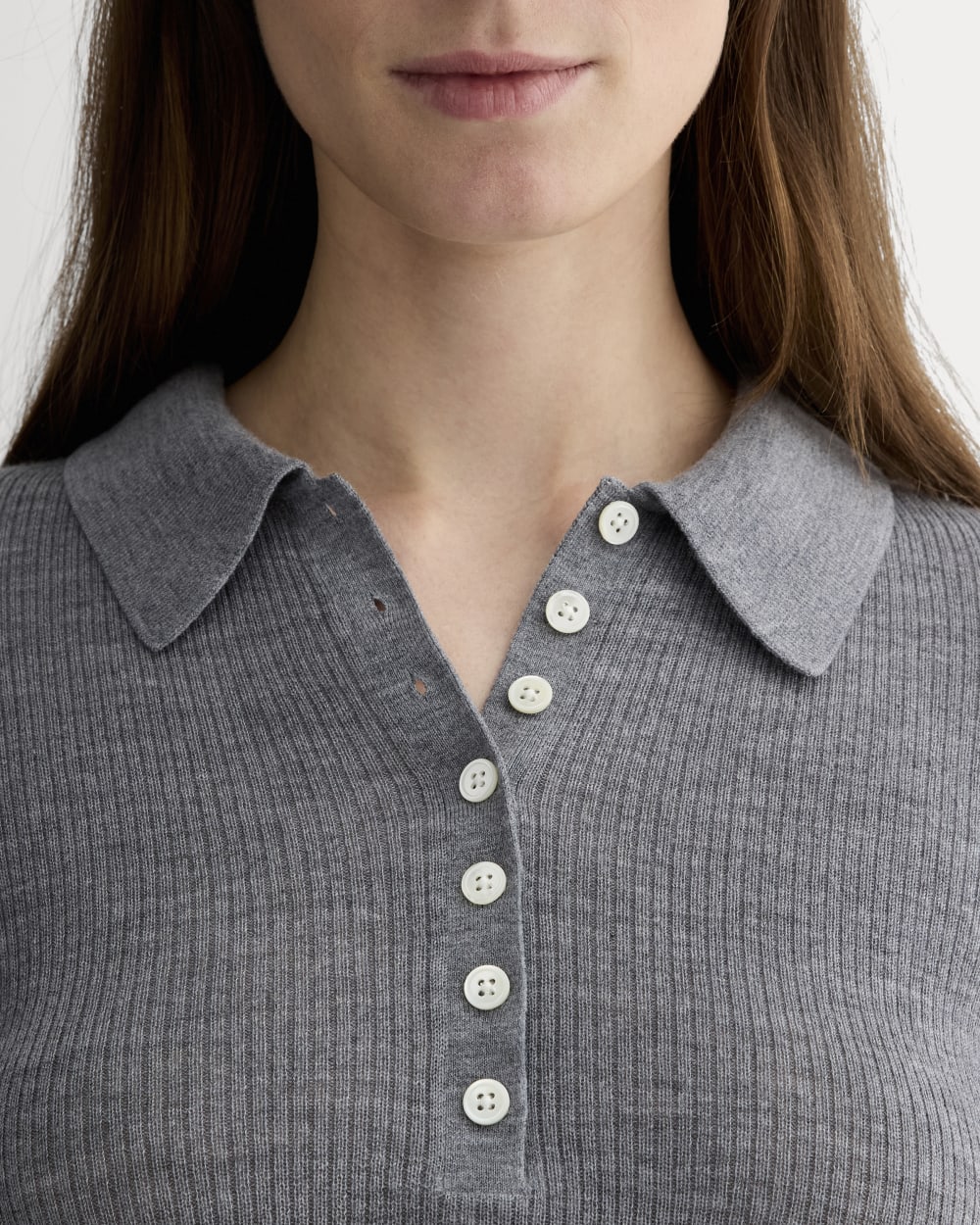The Polo in Ultrasoft Merino | Heather Mid Grey