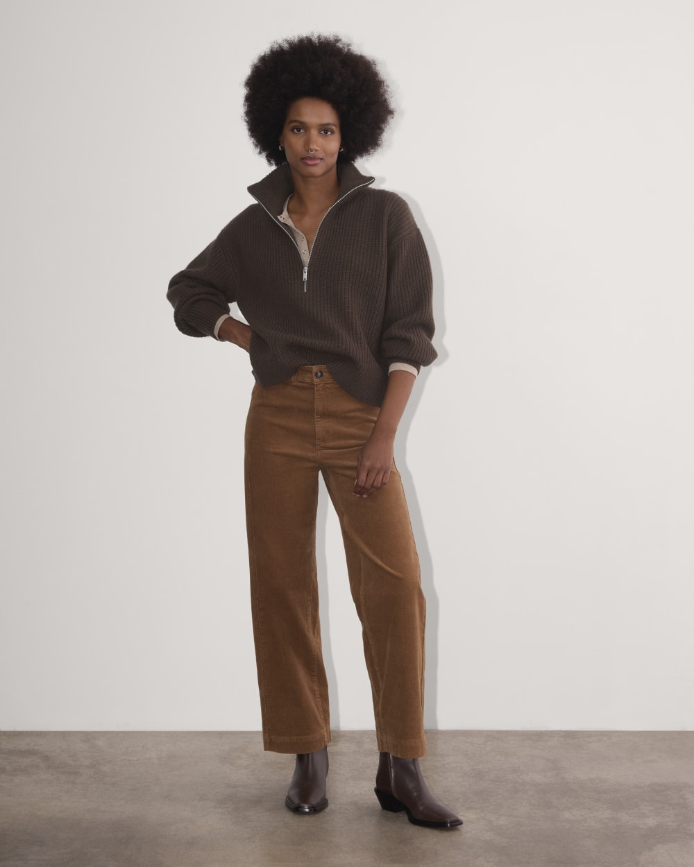 The Half-Zip Sweater in Luxe Merino | Earth Brown
