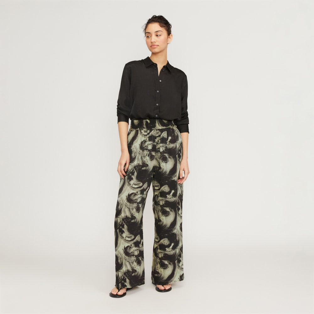 The Satin Pull-On Pant | Pale Yellow / Black