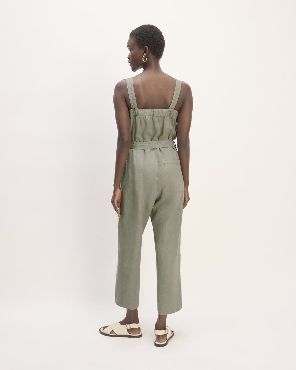 The Linen Side-Button Jumpsuit | Sage Green