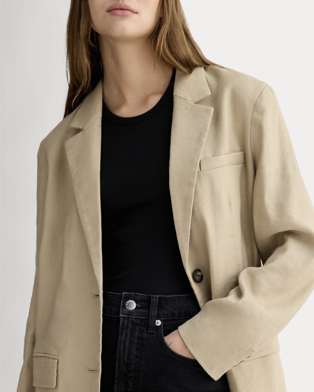 The Oversized Blazer in Stretch Linen | Trench Coat Khaki