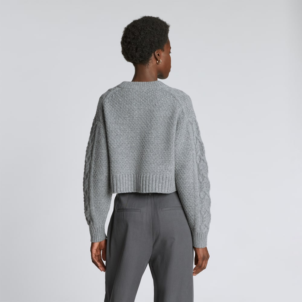The Felted Merino Cropped Cable Sweater | Heathered Mid-Grey
