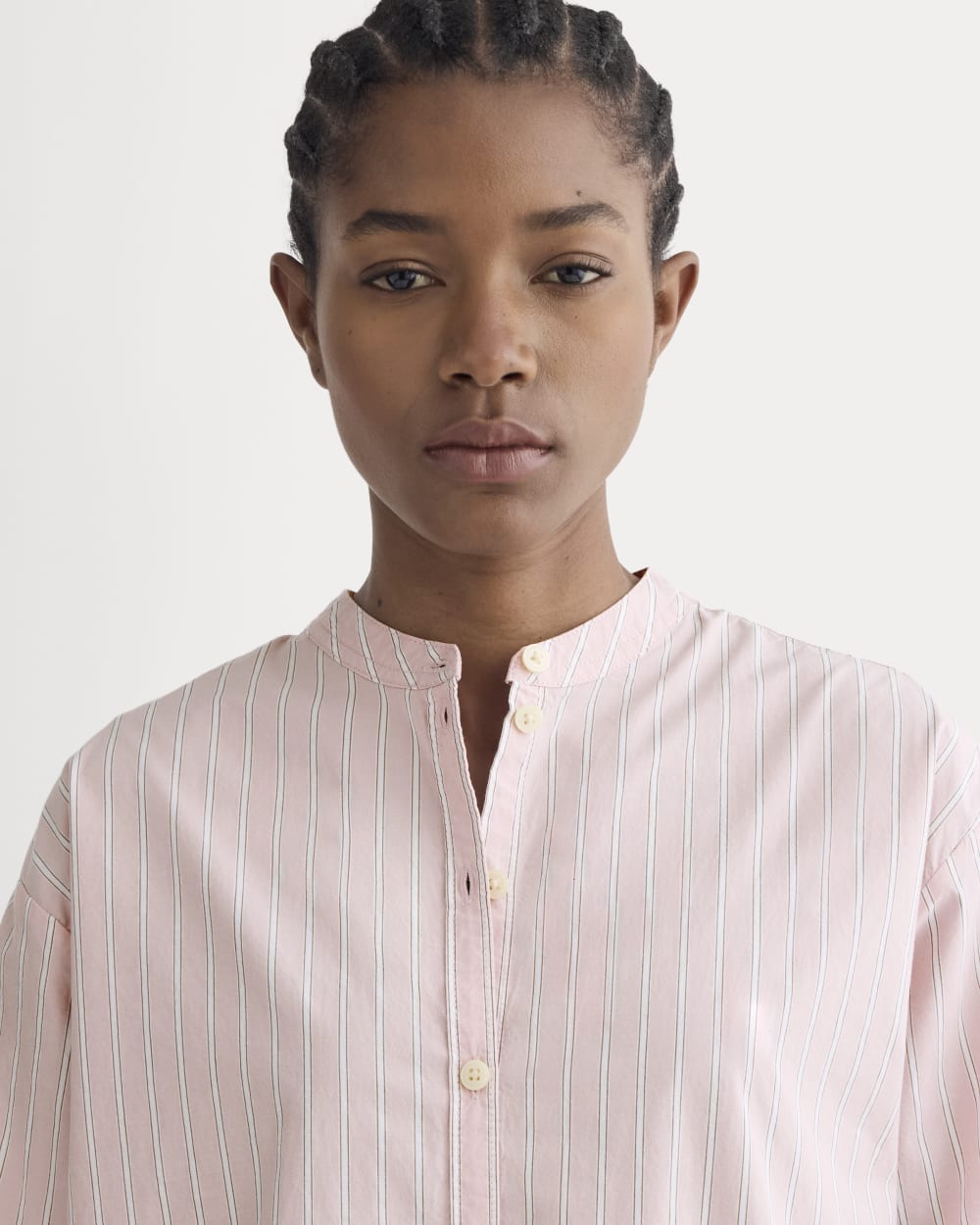 The Relaxed Shirt Dress in Ultrasoft Cotton | Pink / White