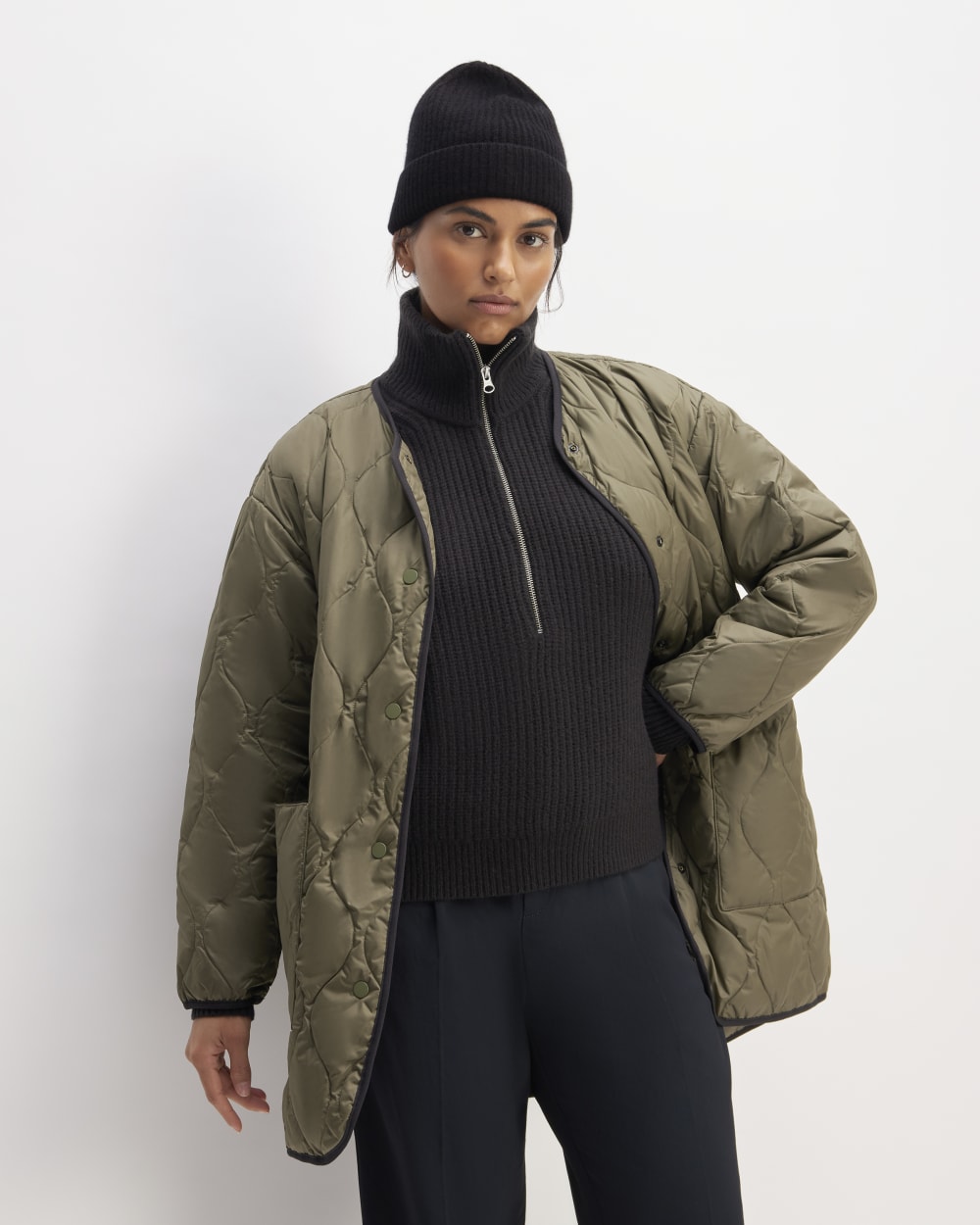 The Cashmere Fine Rib Beanie |  Black