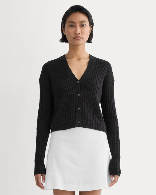 The Ribbed Cardigan in Cotton Linen | Black