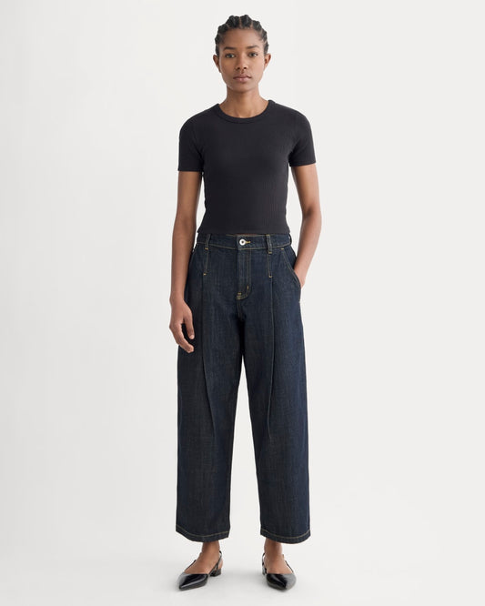 The High Rise Pleated Jean | Dark Indigo