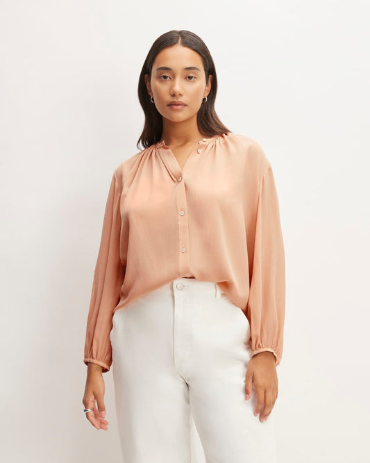 The Washable Clean Silk Shirred Blouse | Blush Pink