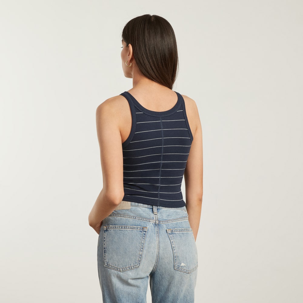 The Pima Micro-Rib Short Tank |  Navy / White