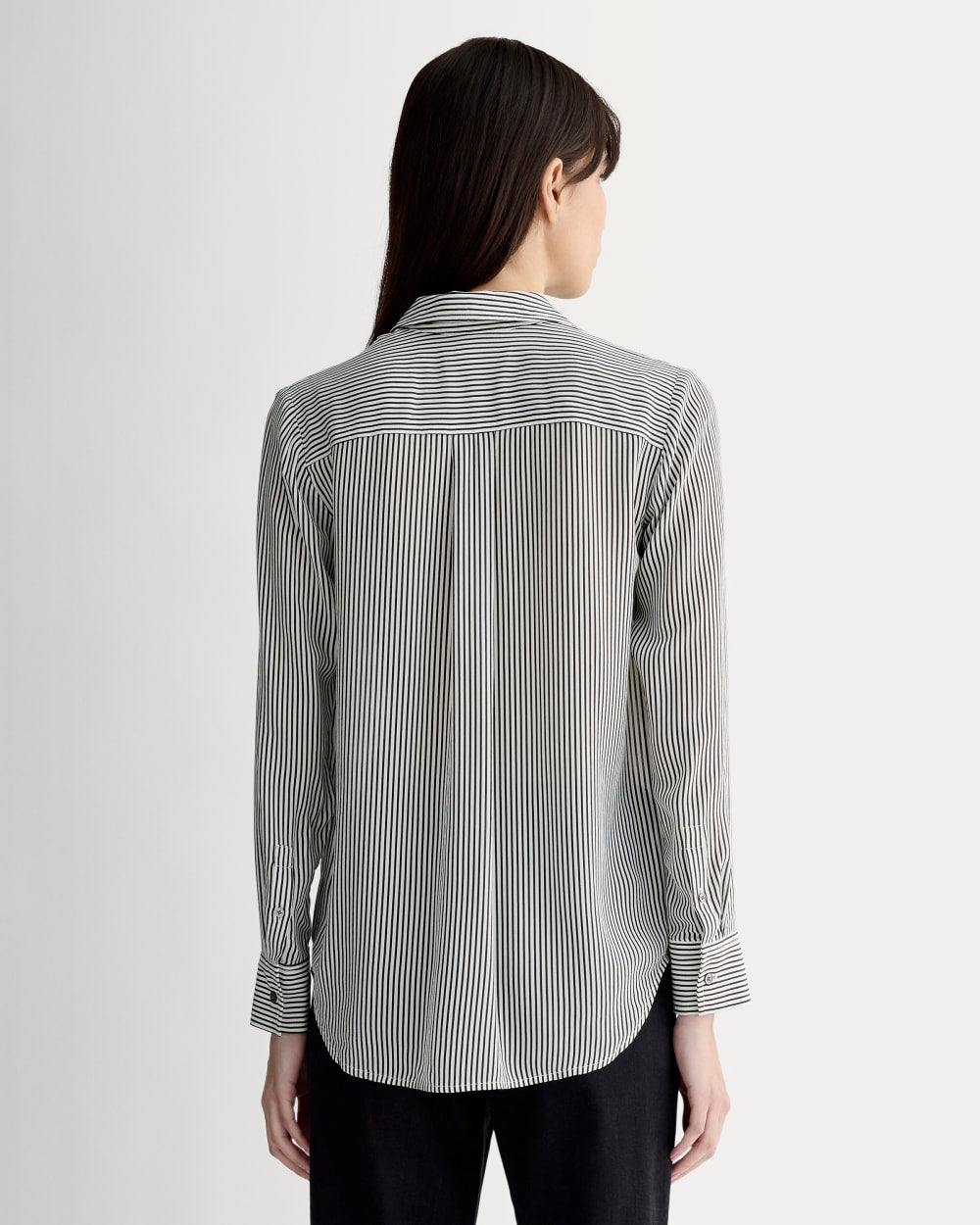 The Must-Have Shirt in Washable Silk | Black Micro Stripe