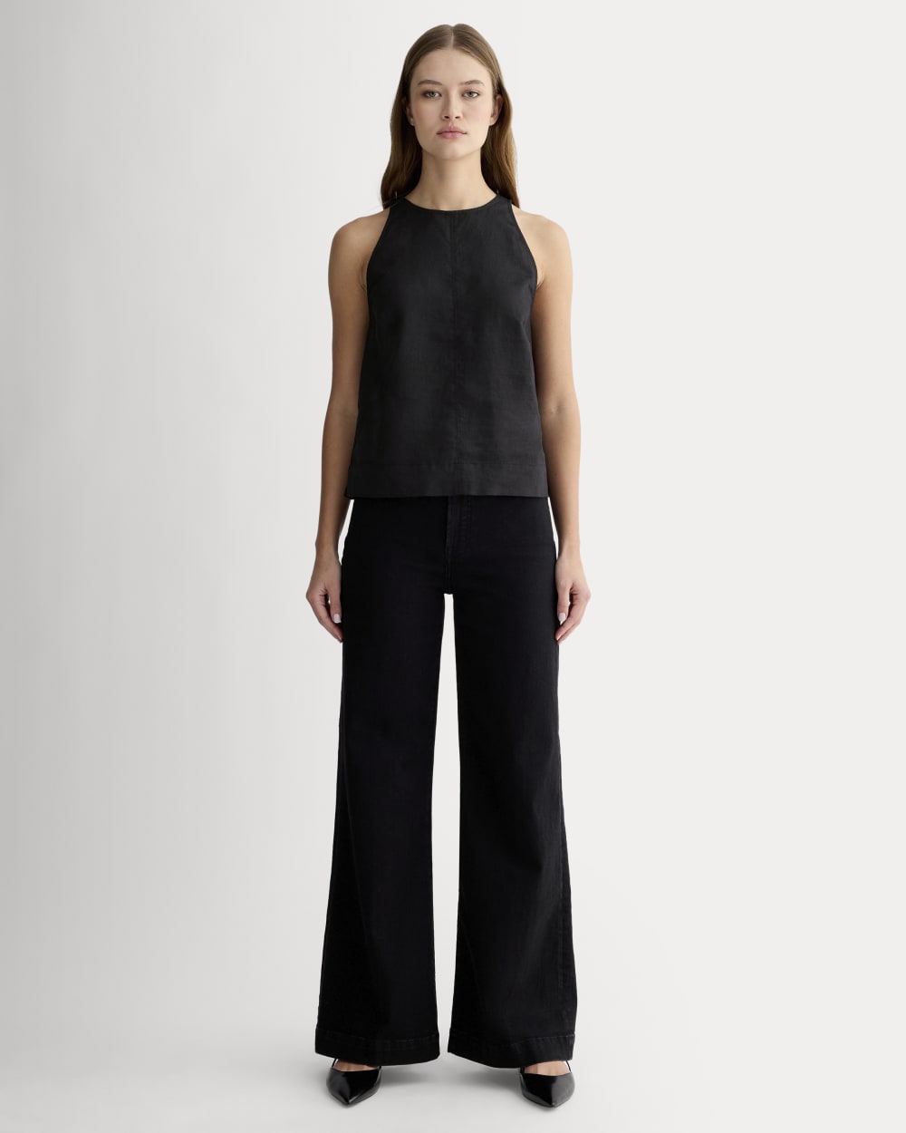 The Linen High-Neck Tank | Black