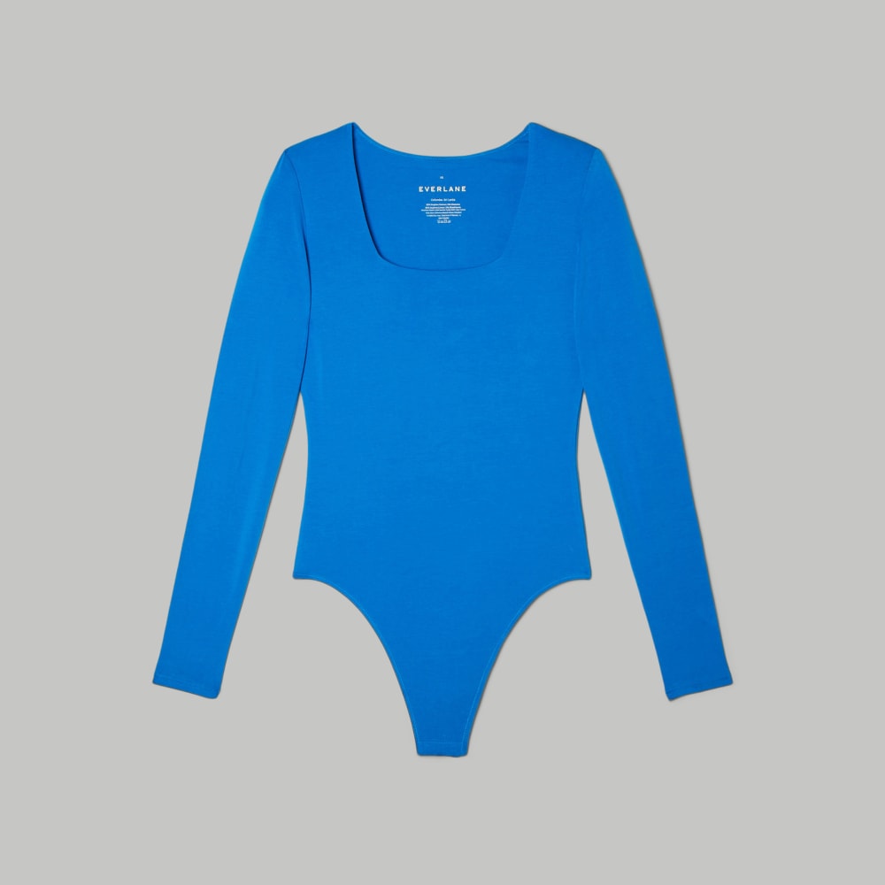 The Long-Sleeve Supima® Square-Neck Bodysuit | Lapis Blue | Bikini