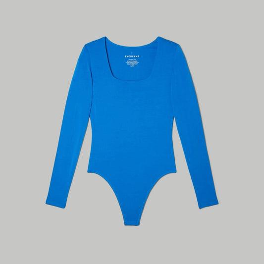 The Long-Sleeve Supima® Square-Neck Bodysuit | Lapis Blue | Bikini