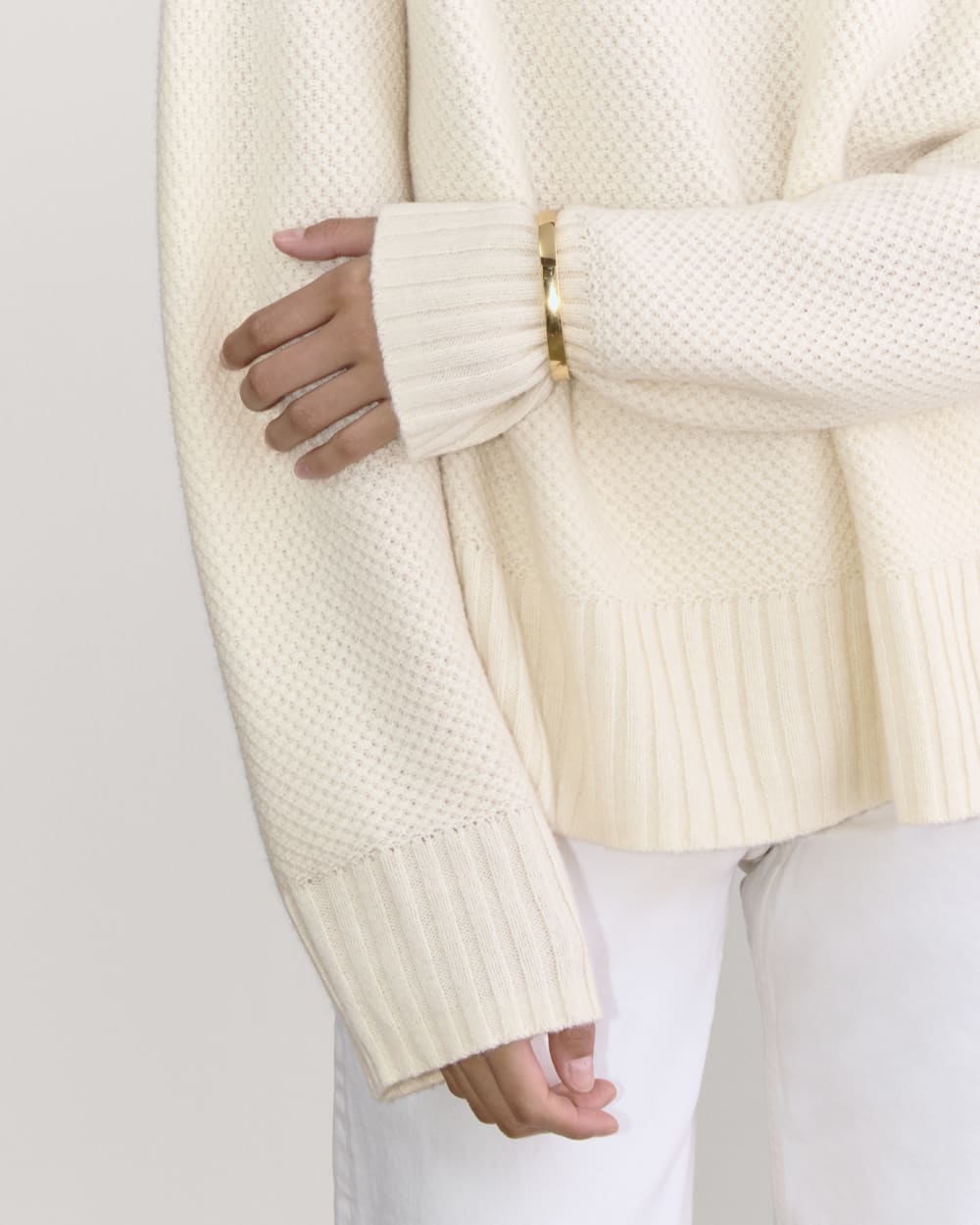 The Honeycomb Funnel Neck in Wool Cashmere | Bone