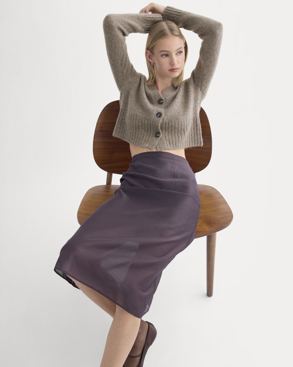 High V Cropped Cardigan in Alpaca | Taupe Melange