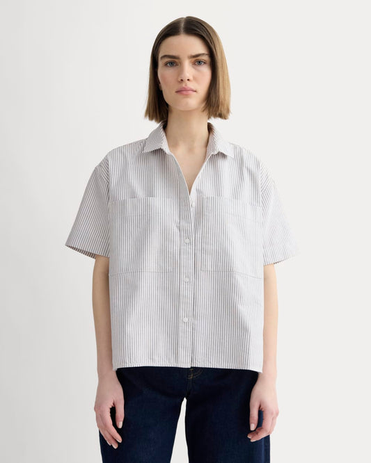 The Short-Sleeve Boxy Oxford | Charcoal / White