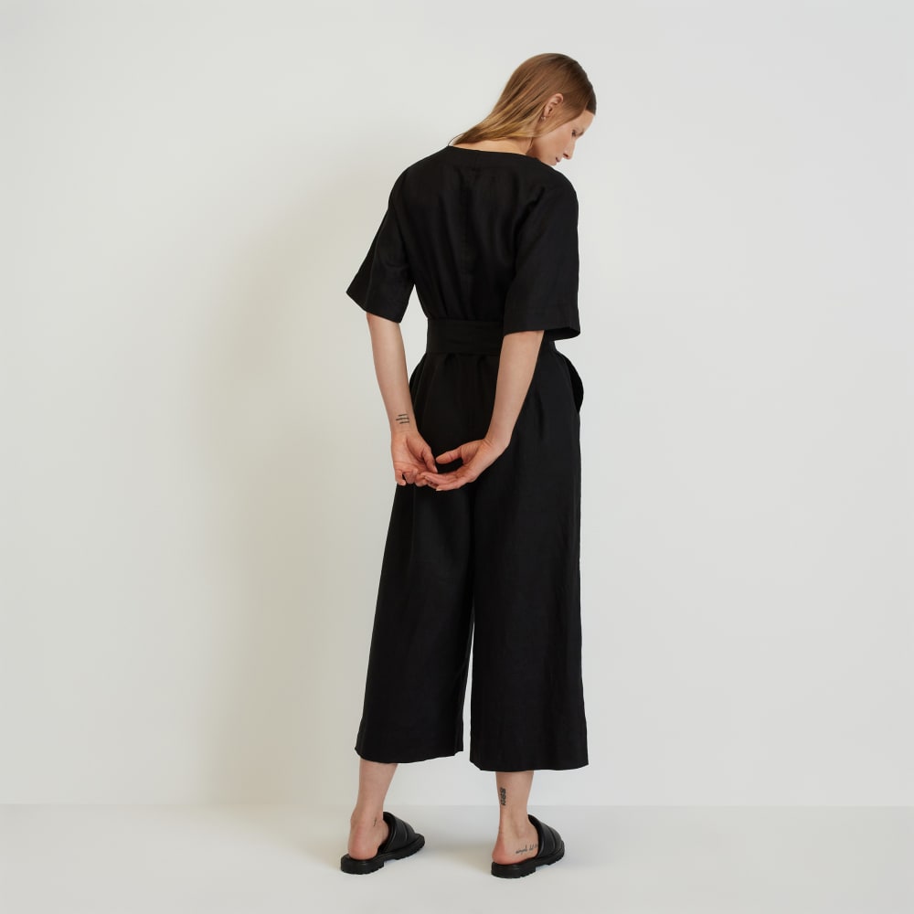 The Wrap Jumpsuit in Linen | Black